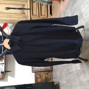 Mens Button up fit Dress shirt black gray striped long sleeve 7 DIAMONDS